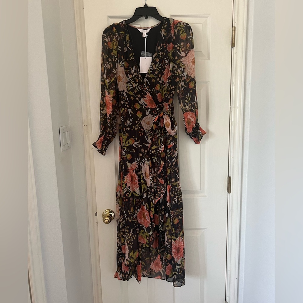LC by Lauren Conrad Floral Maxi Wrap Dress with Metallic Details New With Tags - Picture 3 of 8